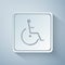 Paper cut Disabled handicap icon isolated on grey background. Wheelchair handicap sign. Paper art style