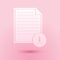 Paper cut Document with download sign icon isolated on pink background. File document symbol. Paper art style. Vector