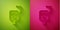 Paper cut Emergency brake icon isolated on green and pink background. Paper art style. Vector