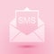 Paper cut Envelope icon isolated on pink background. Received message concept. New, email incoming message, sms. Mail