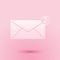 Paper cut Envelope icon isolated on pink background. Received message concept. New, email incoming message, sms. Mail