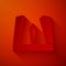Paper cut Gate of Europe icon isolated on red background. The Puerta de Europa towers. Madrid city, Spain. Paper art