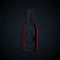 Paper cut Glass bottle of vodka icon isolated on black background. Paper art style. Vector