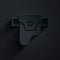 Paper cut Gun in holster, firearms icon isolated on black background. Paper art style. Vector