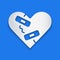 Paper cut Healed broken heart or divorce icon isolated on blue background. Shattered and patched heart. Love symbol