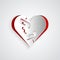 Paper cut Healed broken heart or divorce icon isolated on grey background. Shattered and patched heart. Love symbol