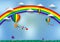 Paper cut heart shape with rainbow and balloons for LGBT or GLBT pride, or lesbian, gay, bisexual, transgender, on blue background