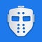 Paper cut Hockey mask icon isolated on blue background. Happy Halloween party. Paper art style. Vector