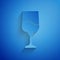 Paper cut Jewish goblet icon isolated on blue background. Jewish wine cup for kiddush. Kiddush cup for Shabbat. Paper