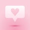 Paper cut Like and heart icon isolated on pink background. Counter Notification Icon. Follower Insta. Paper art style