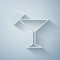 Paper cut Martini glass icon isolated on grey background. Cocktail with lime symbol. Paper art style