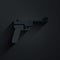 Paper cut Mauser gun icon isolated on black background. Mauser C96 is a semi-automatic pistol. Paper art style. Vector