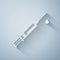 Paper cut Medical syringe with needle and drop icon isolated on grey background. Syringe sign for vaccine, vaccination