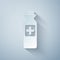 Paper cut Medicine bottle icon isolated on grey background. Bottle pill sign. Pharmacy design. Paper art style