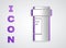 Paper cut Medicine bottle icon isolated on grey background. Bottle pill sign. Pharmacy design. Paper art style. Vector