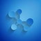 Paper cut Molecule icon isolated on blue background. Structure of molecules in chemistry, science teachers innovative