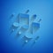 Paper cut Music note, tone icon isolated on blue background. Paper art style. Vector