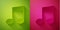 Paper cut Music note, tone icon isolated on green and pink background. Paper art style. Vector Illustration