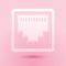 Paper cut Network port - cable socket icon isolated on pink background. LAN port icon. Ethernet simple icon. Local area