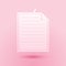 Paper cut Note paper with pinned pushbutton icon isolated on pink background. Memo paper sign. Paper art style. Vector