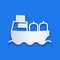 Paper cut Oil tanker ship icon isolated on blue background. Paper art style. Vector
