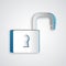 Paper cut Open padlock icon isolated on grey background. Opened lock sign. Cyber security concept. Digital data