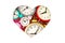 Paper cut out heart shape with alarm clocks. Love, time, holidays, saint valentine day, morning rituals, birthday minimal