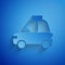 Paper cut Pet car taxi icon isolated on blue background. Paper art style. Vector