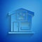 Paper cut Pet grooming icon isolated on blue background. Pet hair salon. Barber shop for dogs and cats. Paper art style