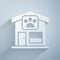Paper cut Pet grooming icon isolated on grey background. Pet hair salon. Barber shop for dogs and cats. Paper art style