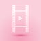 Paper cut Play Video icon isolated on pink background. Film strip with play sign. Paper art style. Vector