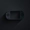 Paper cut Portable video game console icon isolated on black background. Gamepad sign. Gaming concept. Paper art style