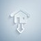 Paper cut Property and housing market collapse icon isolated on grey background. Falling property prices. Real estate