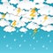 Paper cut rainy sky. Storm background, rain season weather poster, origami forecast banner. Vector outcast thunder rainy