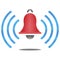 Paper cut of red alarm bell with blue signal is alert symbol