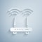 Paper cut Router and wi-fi signal icon isolated on grey background. Wireless ethernet modem router. Computer technology