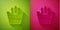 Paper cut Sauna bucket icon isolated on green and pink background. Paper art style. Vector
