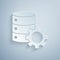Paper cut Server and gear icon isolated on grey background. Adjusting app, service concept, setting options, maintenance