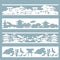 Paper cut set of stencils of Japanese landscapes. Panel for laser cutting. Bookmark set