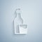 Paper cut Soju bottle icon isolated on grey background. Korean rice vodka. Paper art style. Vector