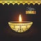 Paper cut style illuminated golden oil lamp Diya.