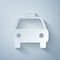 Paper cut Taxi car icon isolated on grey background. Paper art style