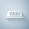 Paper cut Taxi car roof icon isolated on grey background. Paper art style. Vector Illustration