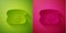 Paper cut Telephone icon isolated on green and pink background. Landline phone. Paper art style. Vector Illustration