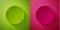 Paper cut Tennis ball icon isolated on green and pink background. Sport equipment. Paper art style. Vector Illustration