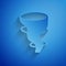 Paper cut Tornado icon isolated on blue background. Paper art style. Vector