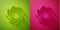 Paper cut Tornado icon isolated on green and pink background. Cyclone, whirlwind, storm funnel, hurricane wind or