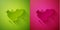 Paper cut Two Linked Hearts icon isolated on green and pink background. Romantic symbol linked, join, passion and