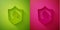 Paper cut User protection icon isolated on green and pink background. Secure user login, password protected, personal