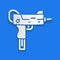 Paper cut UZI submachine gun icon isolated on blue background. Automatic weapon. Paper art style. Vector